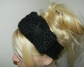 Crochet Black Bow Headband Earwarmer