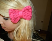 Crochet Hot Pink Bow Hair clip