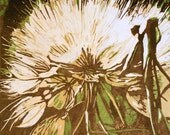 Dandelion, relief original linocut