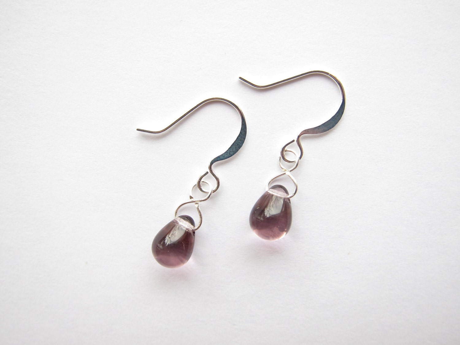 Light Amethyst Glass Teardrop Dangle Earrings