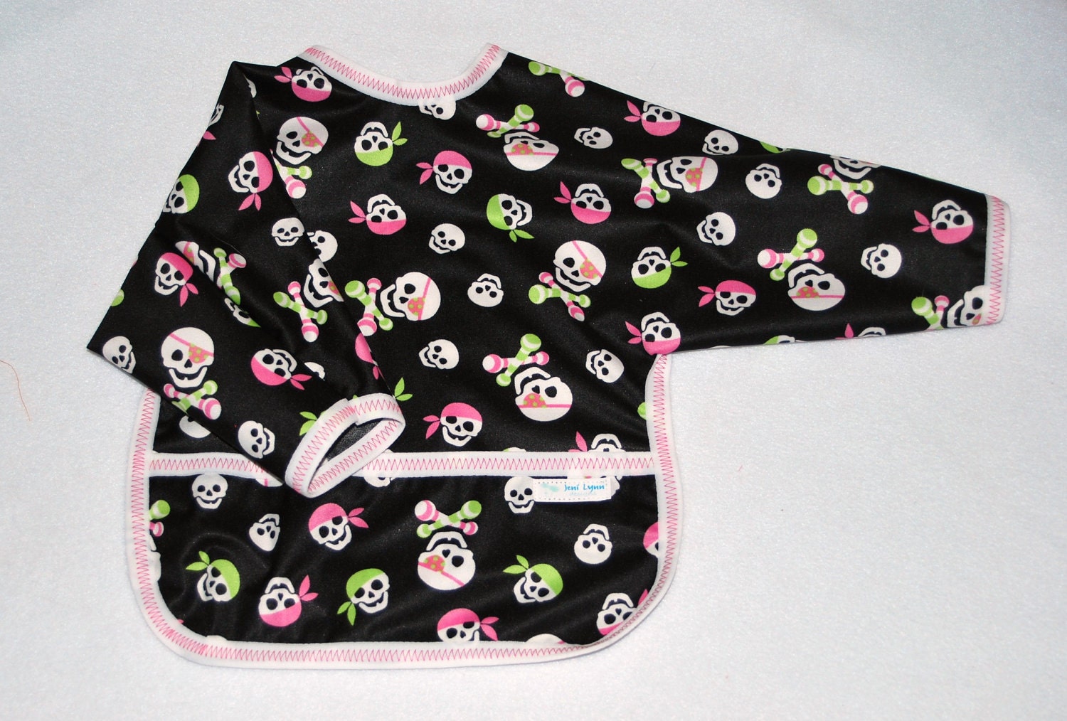 Shirt Saver Full Coverage Baby Bib With Long Sleeves and Pocket - Girly Pirates