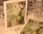 Vintage French Design Handmade Cards Adormed with Bling on Parchment
