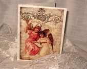 Merry Christmas Angels Religious Christmas Card Original Design Handmade on Parchment