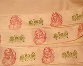 French Vintage Handmade Muslin Ribbon HoHoHo Vintage Santa ECS