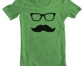Unisex T Shirt Mustache Wayfarer American Apparel Mens Womens Short Sleeve Tee XS, S, M, L, XL 9 COLORS