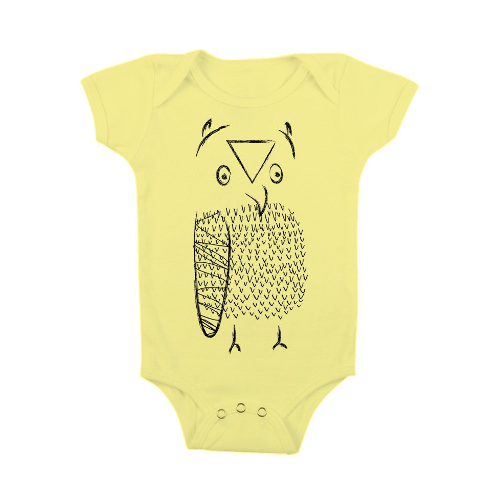 Baby kids t shirt -  OWL - clothing  Infant Toddler Onesie Bodysuit Yellow  (4 COLORS) (cchb)