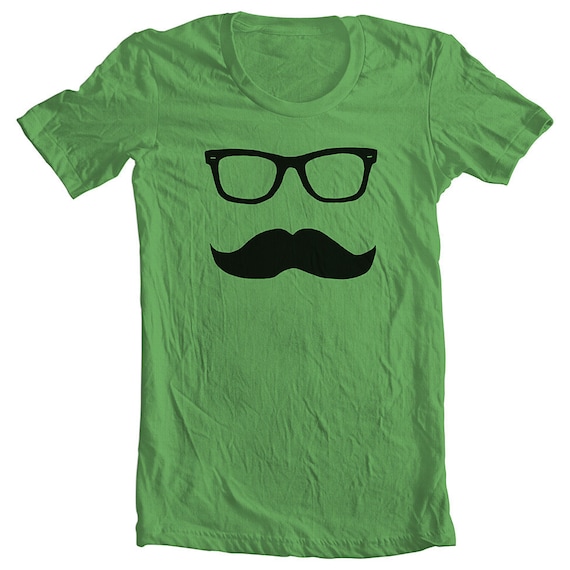 Unisex T Shirt Mustache Wayfarer American Apparel Mens Womens Short Sleeve Tee XS, S, M, L, XL 9 COLORS