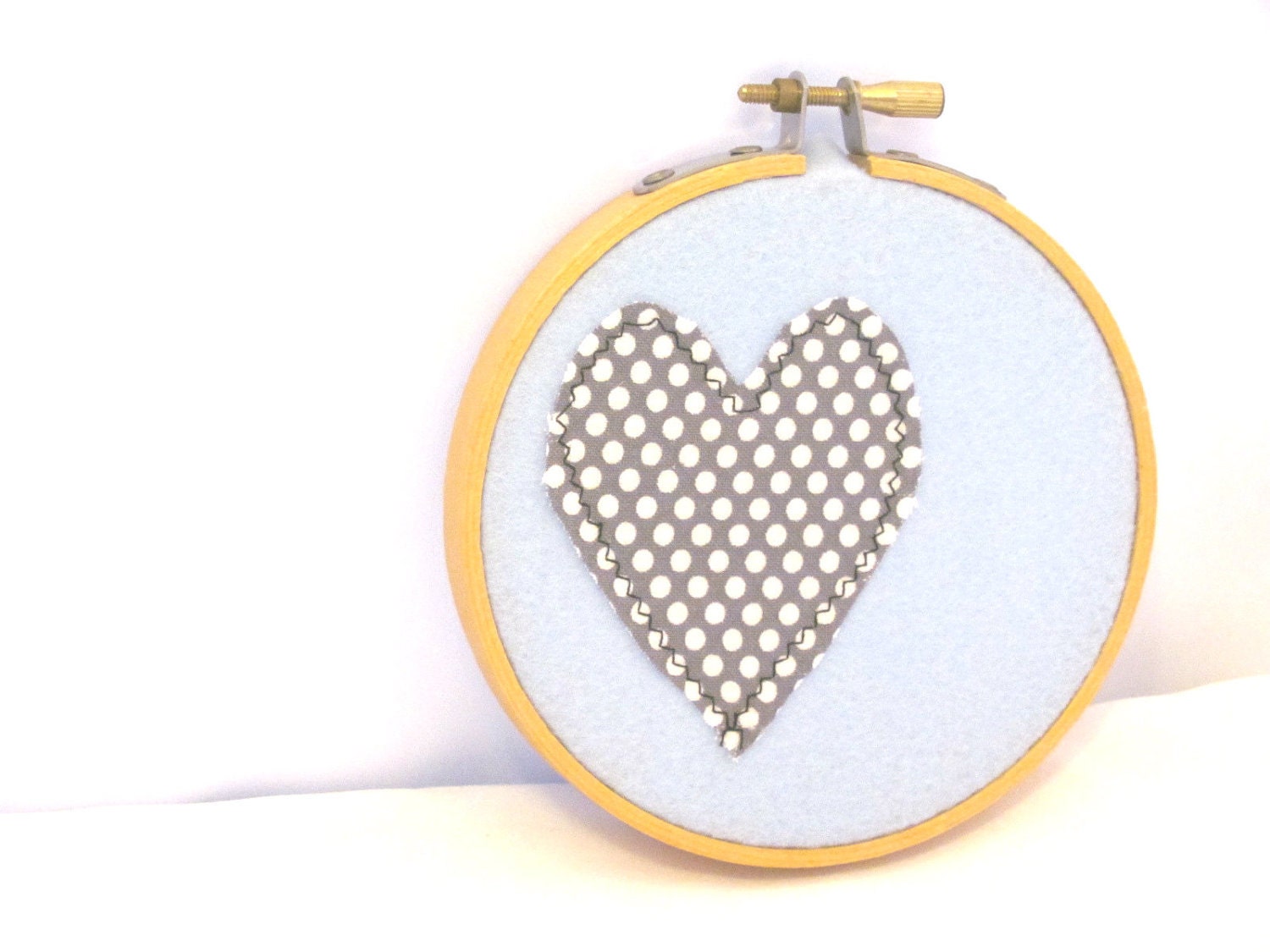 Embroidery Hoop Art,Spring,Mon Coeur Grey Heart Wall Hanging, Home Decor,Cottage Chic, Children's Room, Folk Art