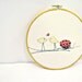 Spring Love Birds, Red Wall Hanging, Hoop Art, Home Decor, Children's Room, Folk Art, Cottage Chic
