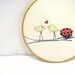 Spring Love Birds, Red Wall Hanging, Hoop Art, Home Decor, Children's Room, Folk Art, Cottage Chic