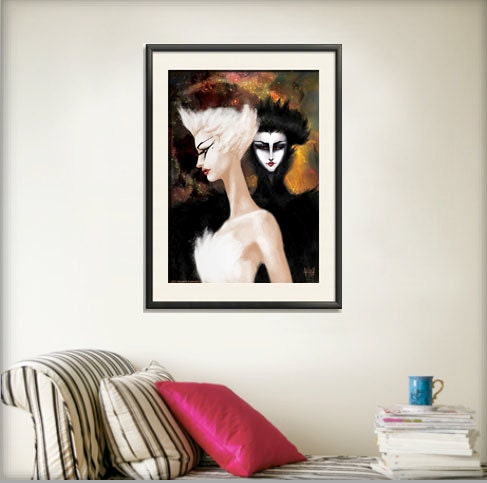 Swan Lake Print 8.5x11 Black Swan Ballet Art Illustration
