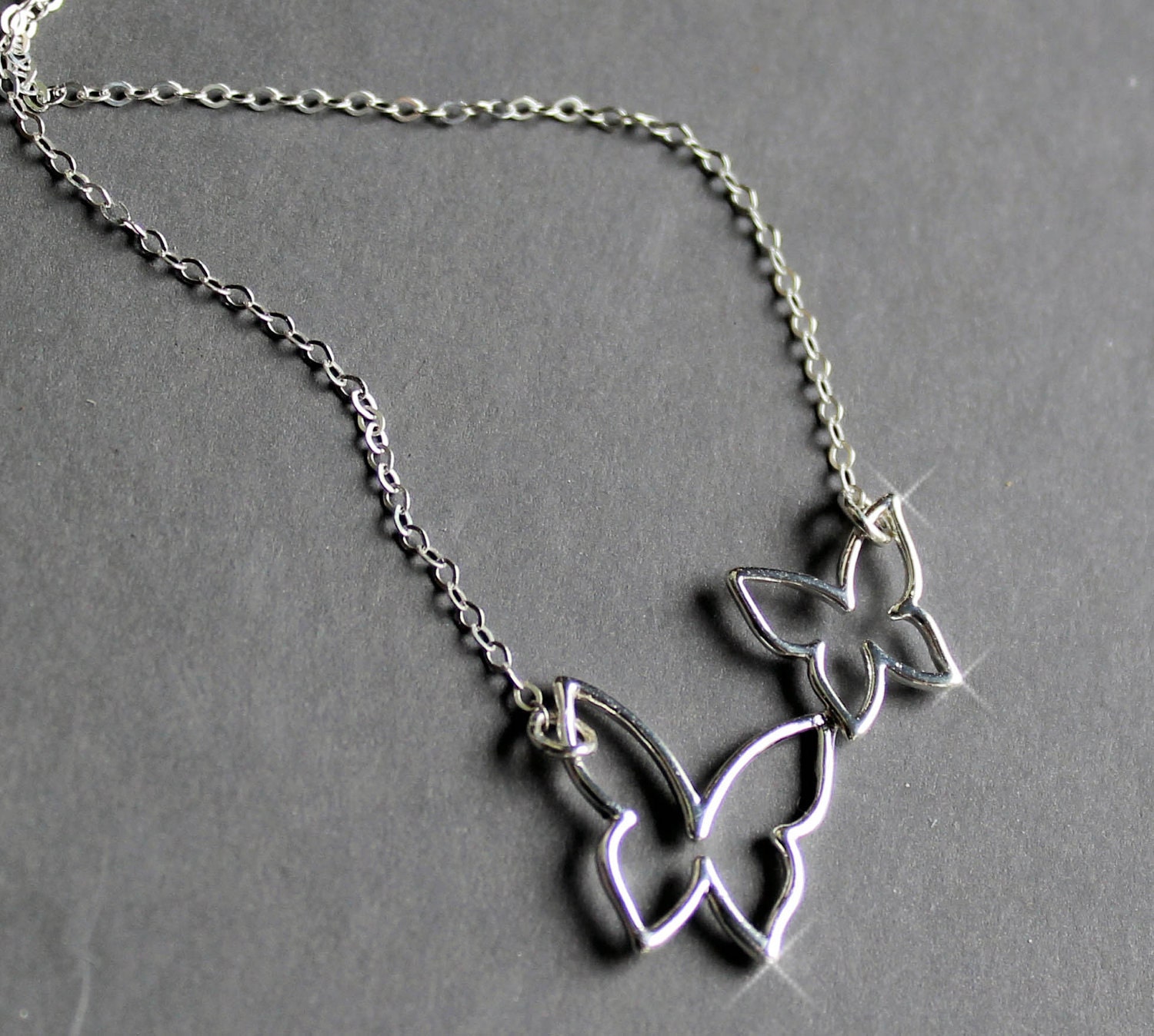 Sterling Silver Jewelry Necklace -Two Butterflies - Mother/Child