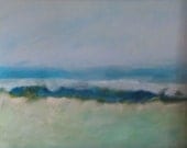 SALE - Painting Acrylic Original, Deepest Turquoise Wave 2 Abstract Seascape, (no frame) Free Shipping