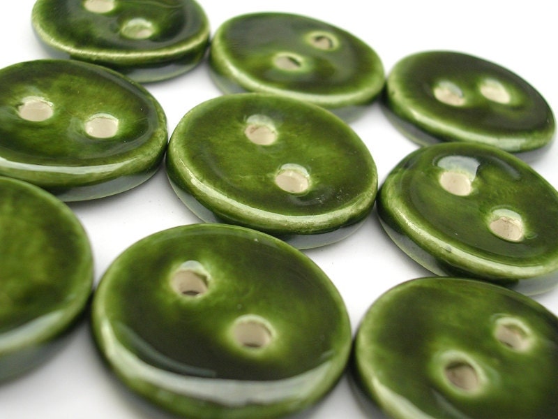 Dark green ceramic buttons - set of 5 - handmade earthenware