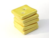 Yellow square buttons - set of 5 - handmade earthenware
