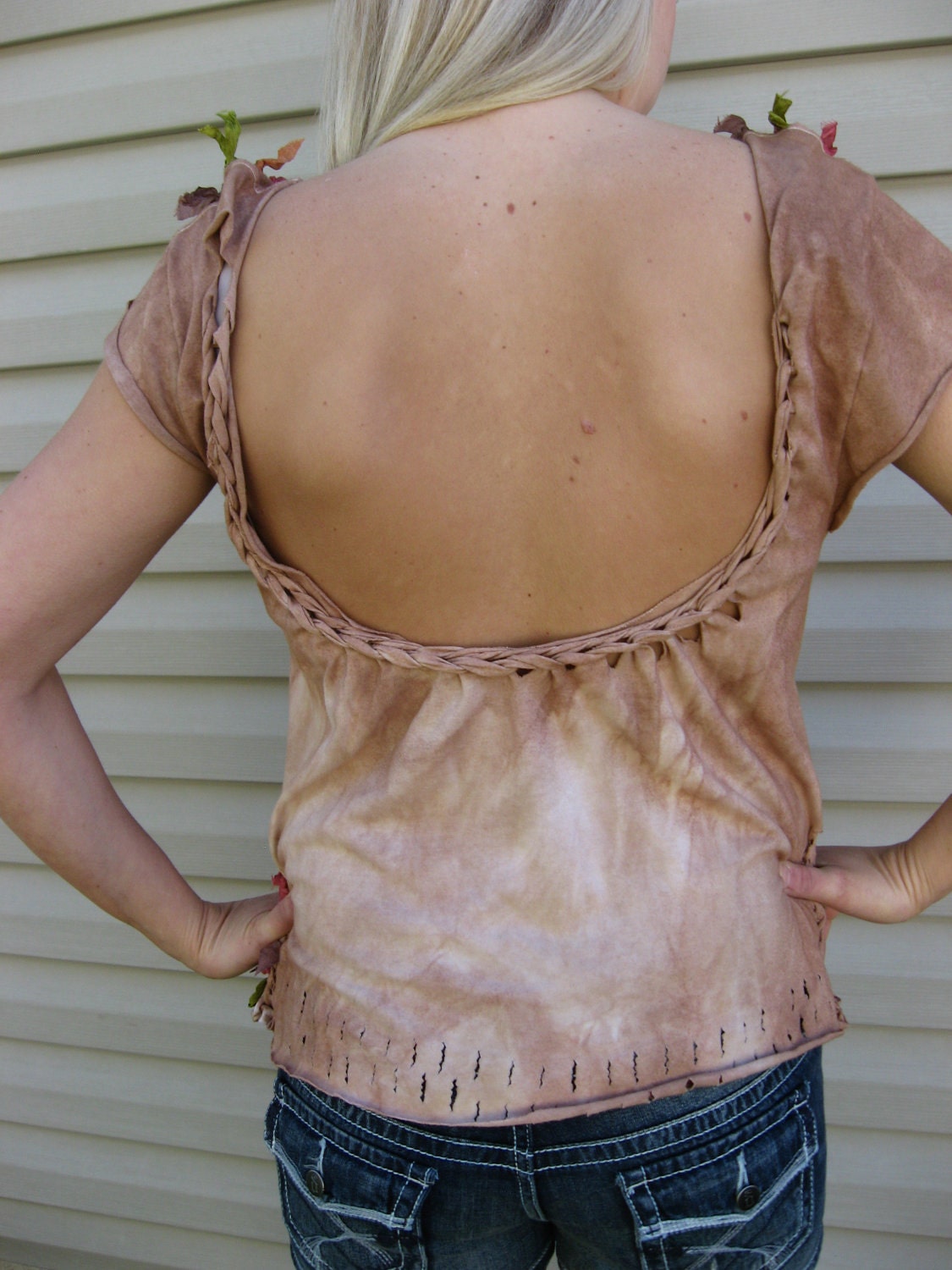 Womens Cotton Leather, Shredded open back tank, Talie's T's