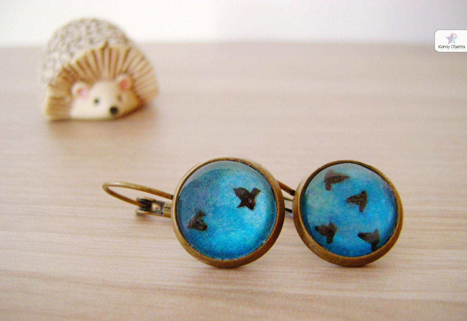 Flying Birds Earrings. Silhouette Vintage Turquoise Blue Earrings. Photography Jewelry. Tiny Nature Earrings