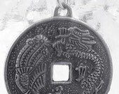 2405 chinese ying yang fire phoenix dragon charm silver Real Sterling silver 925 pendant Charm jewelry
