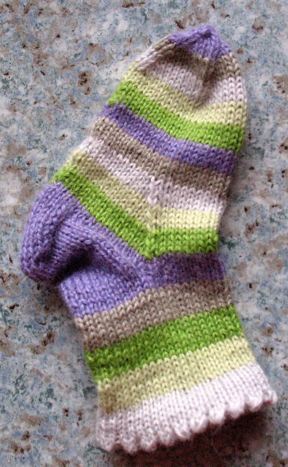Baby Socks Hand Knitted Green White Grey Violet Brown in Stripes, feet in length 6-12 month 4,5" (11,5cm)