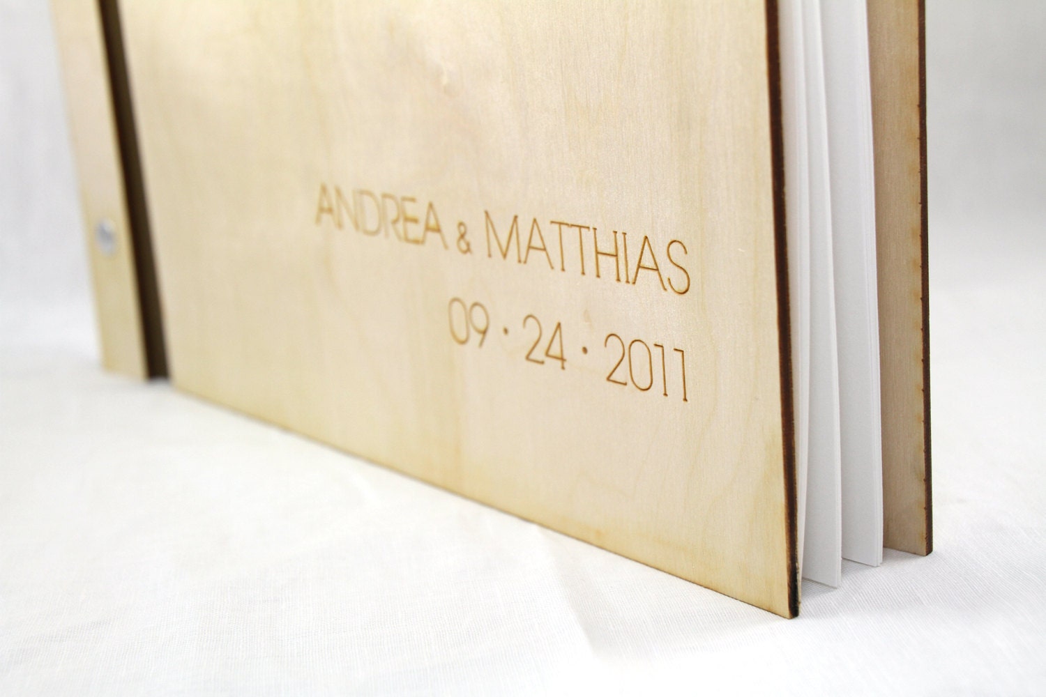Custom Wedding WOOD Guest Book - Modern Name