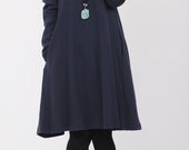 Simple comfortable cotton babydoll long sleeved dress In dark blue