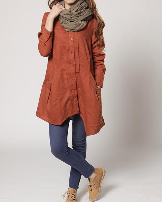 Linen Irregular single breasted long shirt