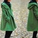grass green Hoodie Wool cape winter coat