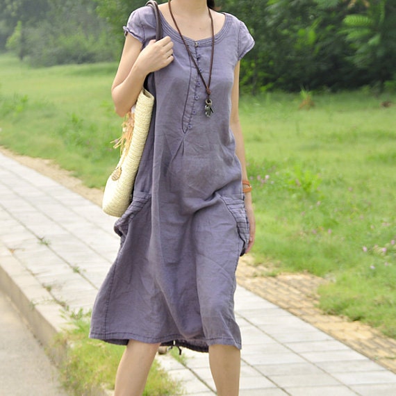 Red lotus/ Light purple short sleeved dress