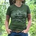Womens T Shirt - SMALL - Army Green - Vegetable Garden With Garlic, Carrots, Radishes