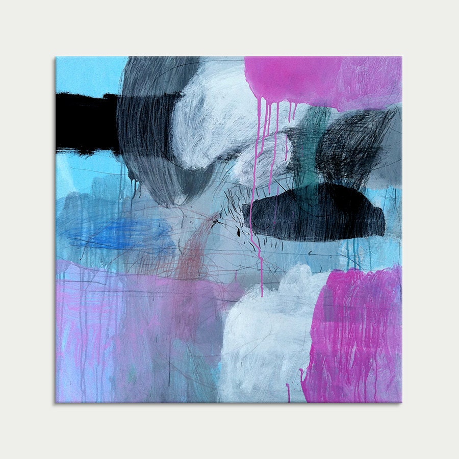 FREE SHIPPING - There's a fly on your ear - Original abstract painting, canvas, acrylic, large, 31x31