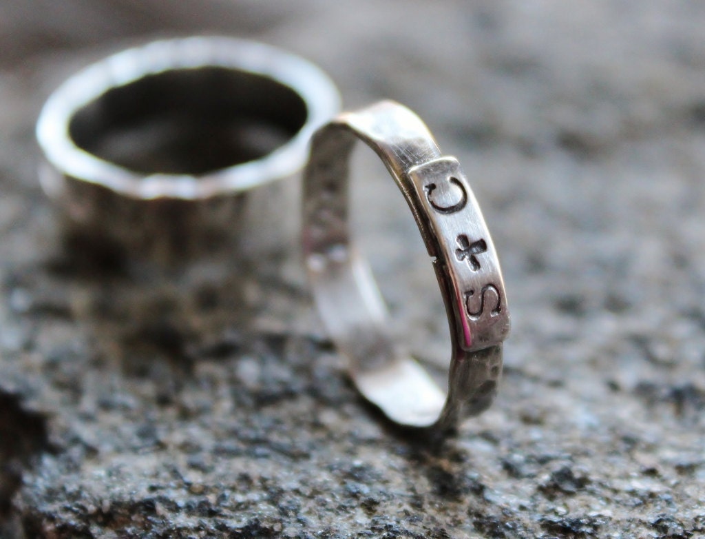 Personalized Couples Initial Ring, Sterling Silver, Hand Stamped, Secret Love Message On The Inside