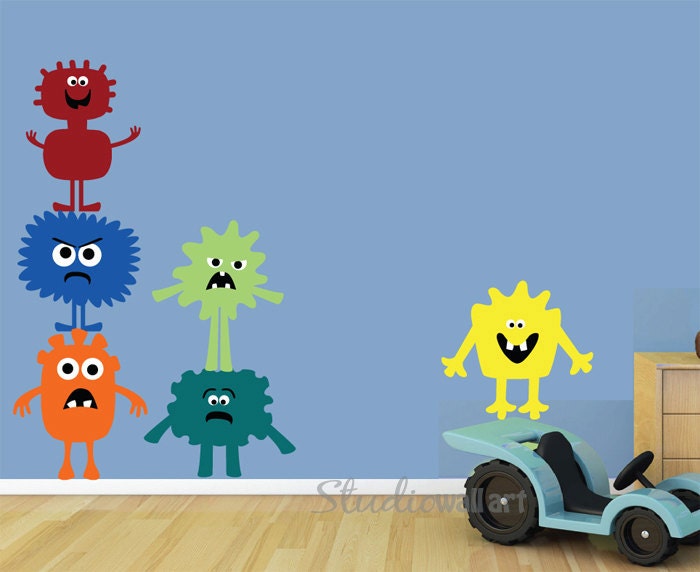 REUSABLE Wall Decal - Monsters Wall Decal -  Reusable Repositionable Childrens Fabric Wall Decal - SK307SWA