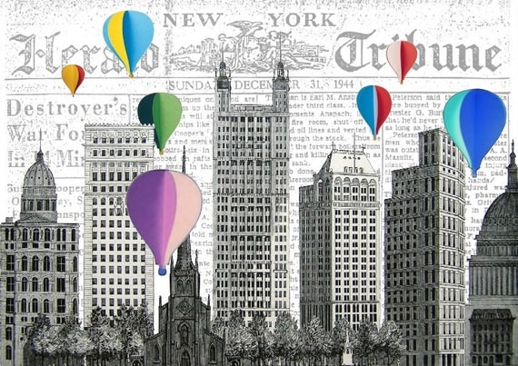 NYC BALLOONS, original ARTWORK, art print, art poster