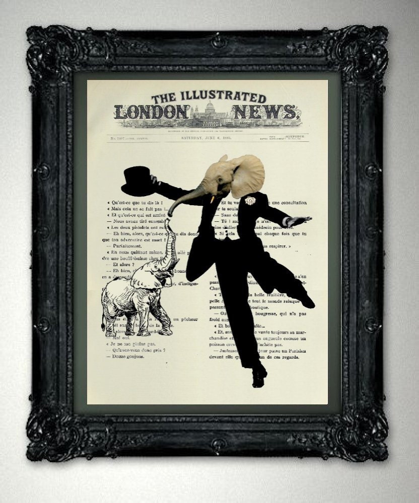 Giclee Print Poster Mixed Media Painting Illustration Drawing x DANCING ELEPHANT