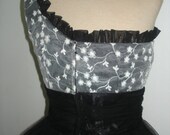 50s style cocktail dress made in black tulle and vintage style ivory lace