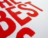 LINOCUT PRINT - Typography, Anniversary -- The Best Is Yet To Come (Red) Linocut Art 8x10