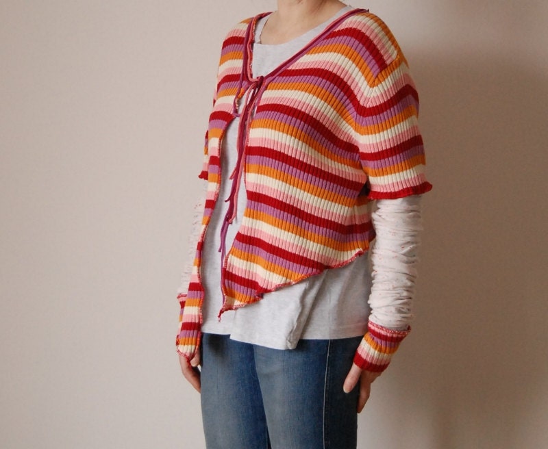 Upcycled Woman's Jacket Size M L Medium Large Asymmetrical Blazer Cardigan Tattered Top Shabby Chic Eco Friendly Style Upcycled Clothing