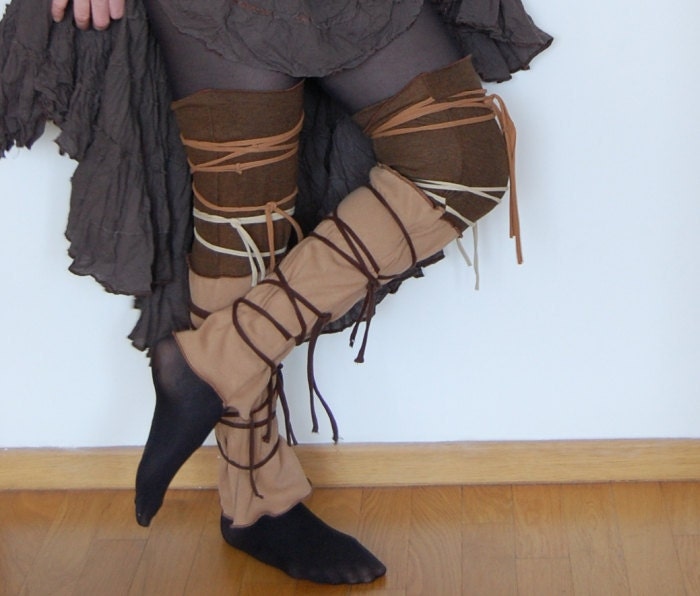 Leg Warmers in Brown and Beige Funky Style Upcycled Woman's Clothing Shabby Chic Eco Friendly Style Upcycled Clothing