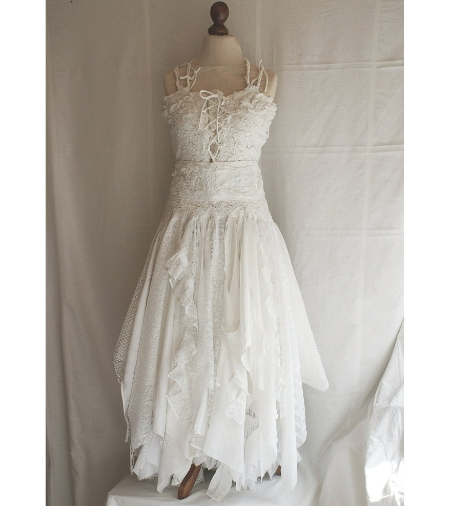 Upcycled Wedding Dress Fairy Tattered Romantic Dress Upcycled Woman's Clothing Shabby Chic Funky Eco Style MADE TO ORDER