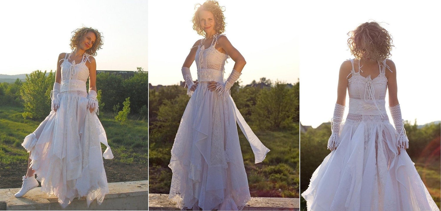 Upcycled Wedding Dress Fairy Tattered Romantic Dress Upcycled Woman's Clothing Shabby Chic Funky Eco Style MADE TO ORDER