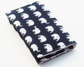 Elephant Business Card Holder , Card Case with snap closure, Black, White, and Pink