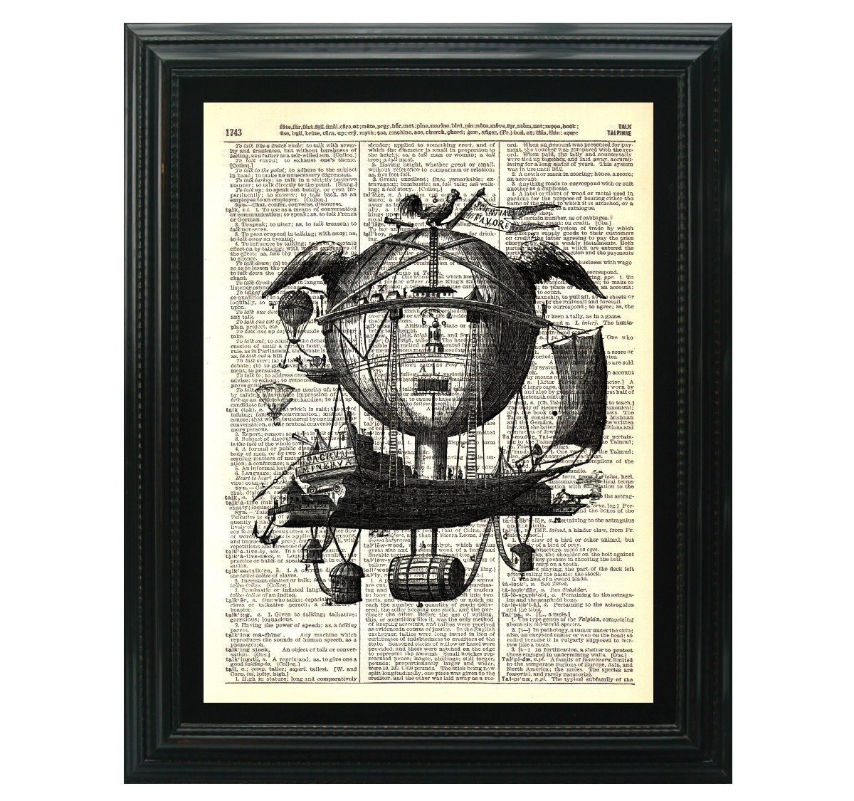 VintageClips Art Print T009 - "La Minerve" airship printed on vintage dictionary page.