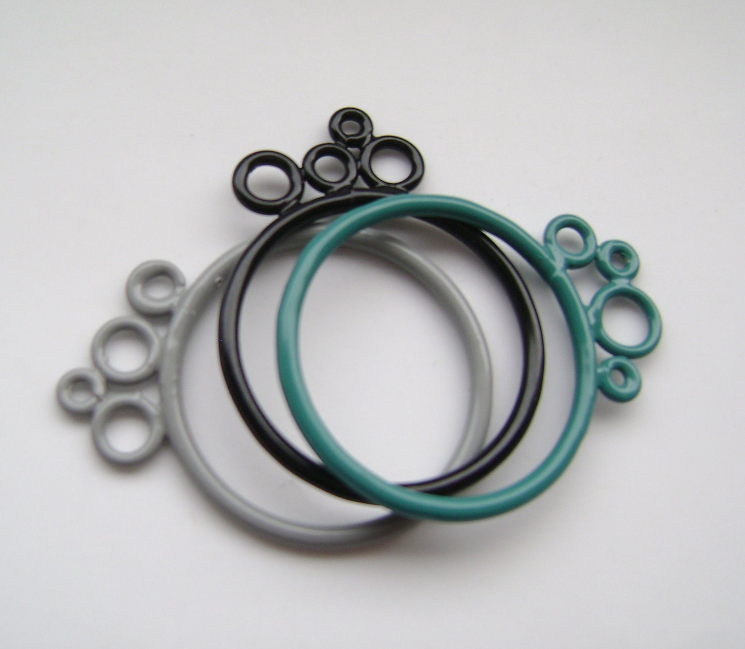 black grey and turquoise stacking bubble rings