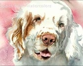 CLUMBER SPANIEL Alpine Dog 15x11 Giclee Watercolor Print