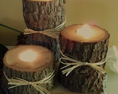 TREASURY ITEM - Set of 3  - ( 3", 5", 7" )  Oak Tree branch candles  - Rustic Wedding - Home decor - Cabin decor