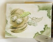 Watercolour painting, Easter Painting (size 7" x 5") Eggs in nest