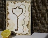 Original Watercolor painting of vintage gate keys, (size 7" x 5") Old key