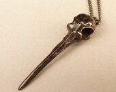 Hummingbird Skull Pendant Necklace in Cast Bronze with Dark Patina