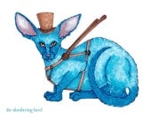 Blue Cat Art Print from Original Illustration 8 x 10