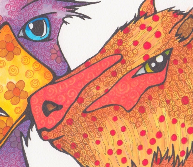 Purple Emu Capybara Beasts Original Art Pen and Ink Illustration